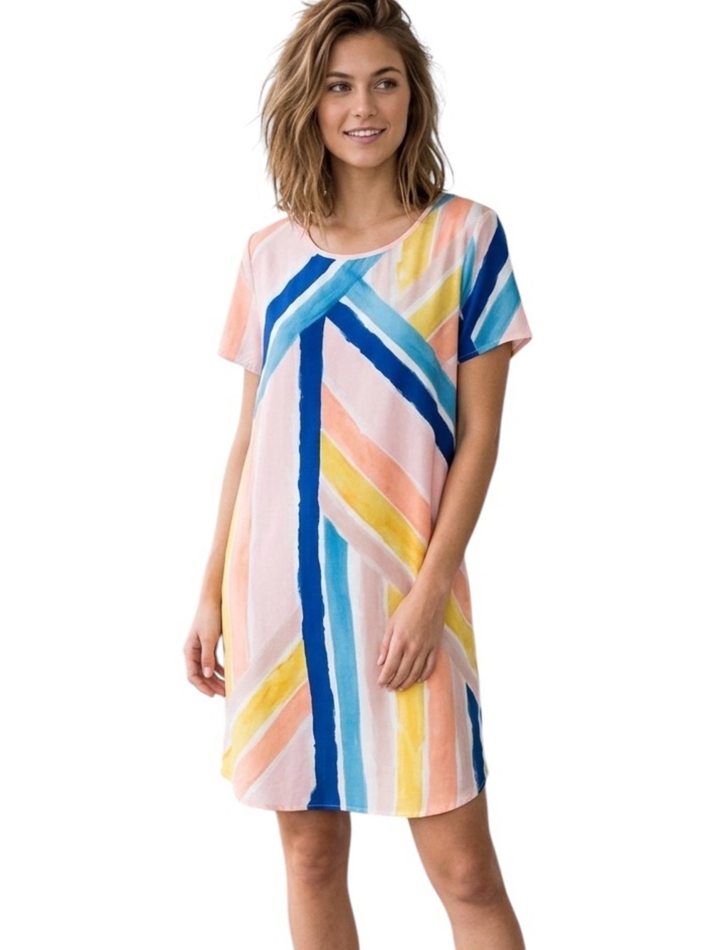 MINKPINK Retro Asymmetrical Shift Mini Dress Short Sleeve Geometric Small